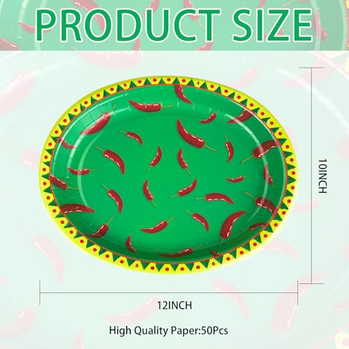 50Pcs Green Chili Cook Off Oval Paper Plates - Grencian