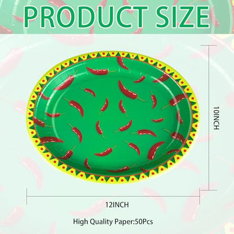 50Pcs Green Chili Cook Off Oval Paper Plates - Grencian