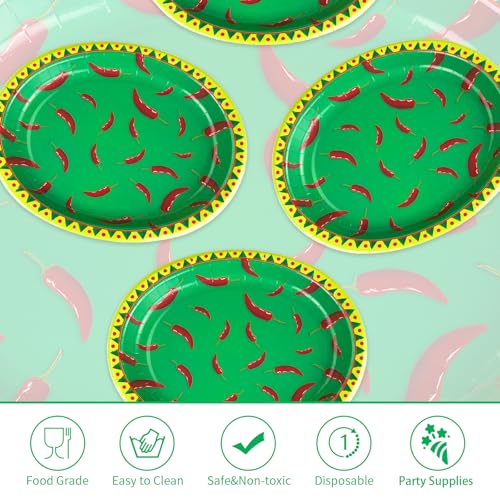 50Pcs Green Chili Cook Off Oval Paper Plates - Grencian