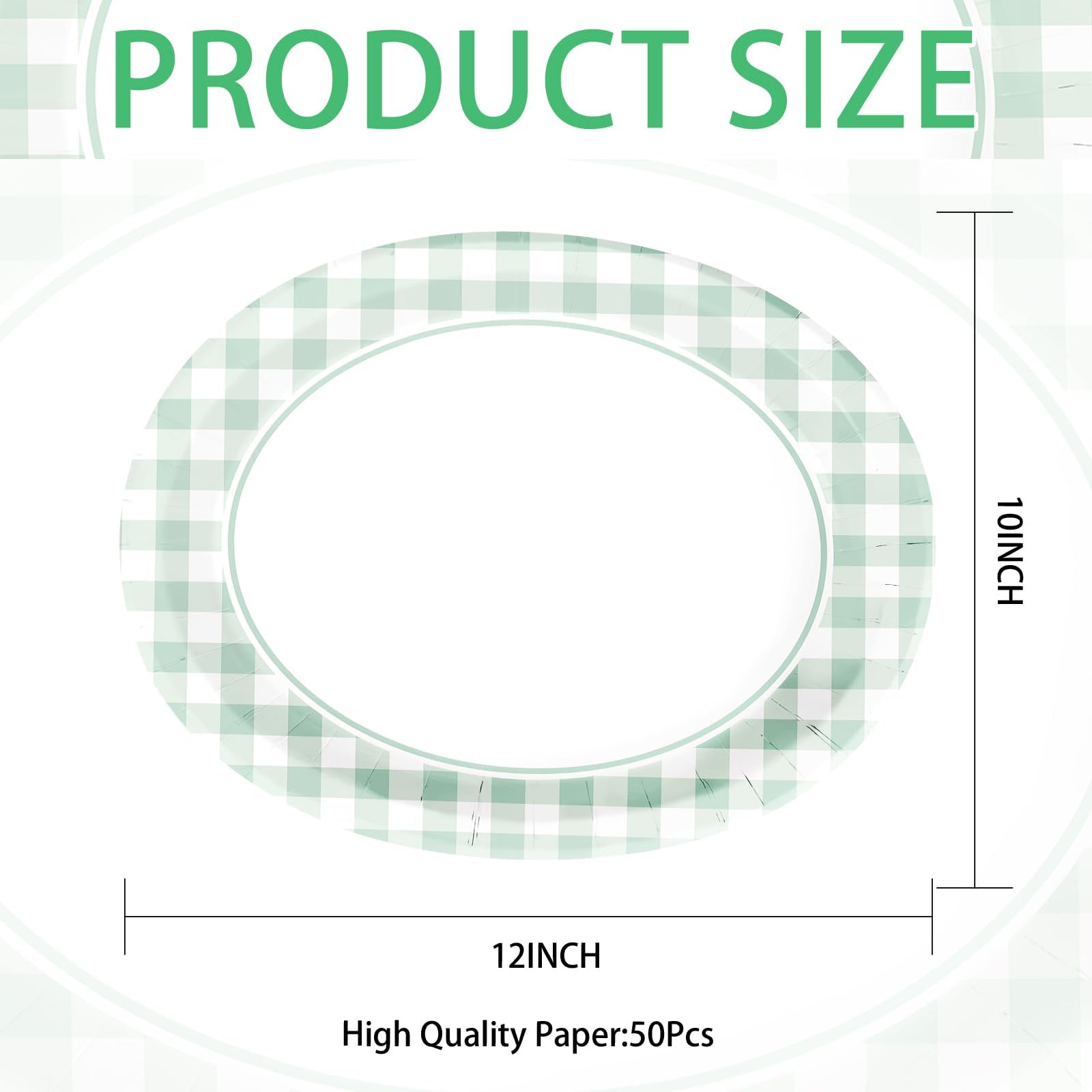 50Pcs Green Gingham Oval Paper Plates - Grencian
