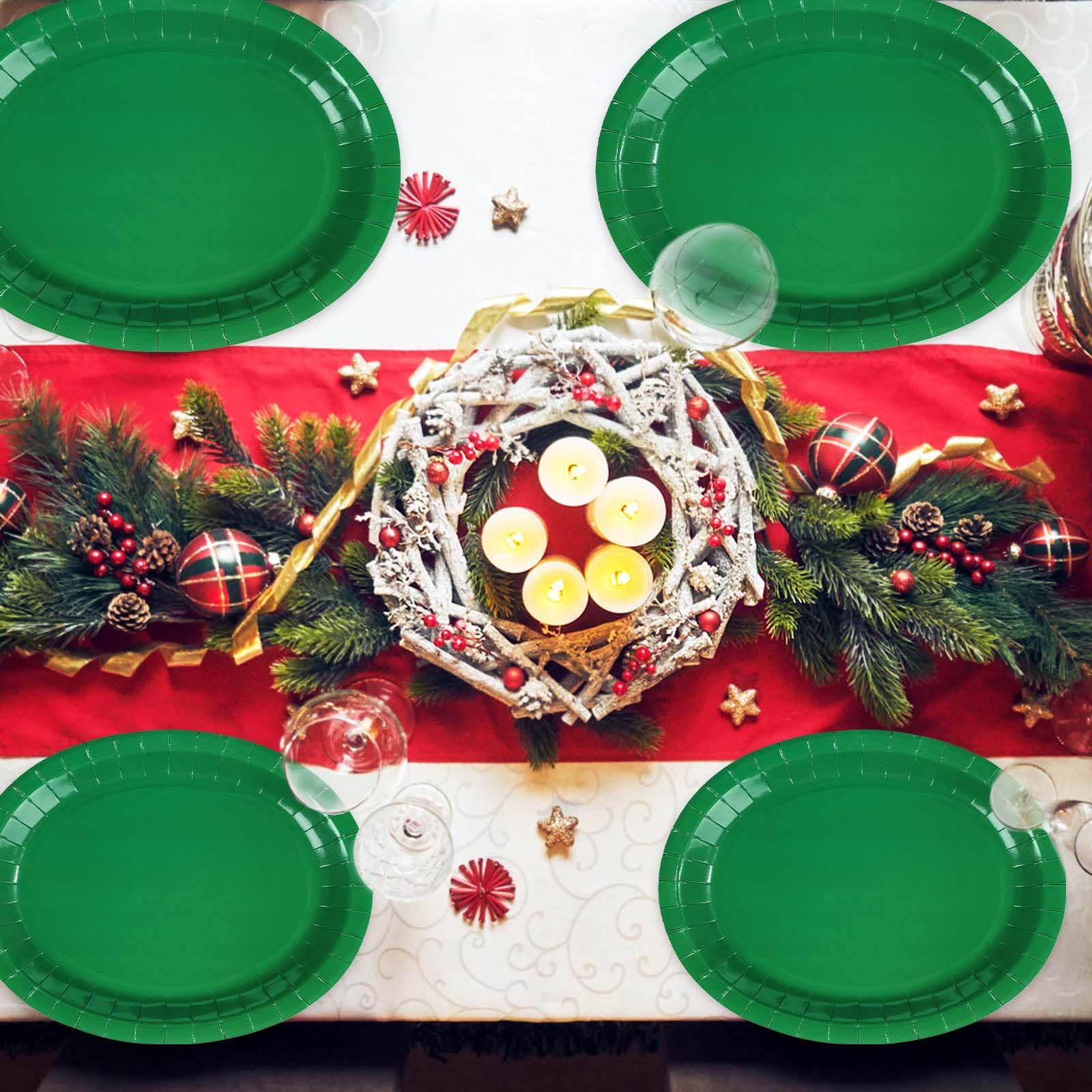 50Pcs Green Oval Paper Plates - Grencian