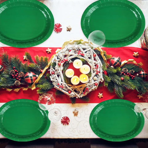 50Pcs Green Oval Paper Plates - Grencian