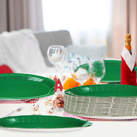 50Pcs Green Oval Paper Plates - Grencian