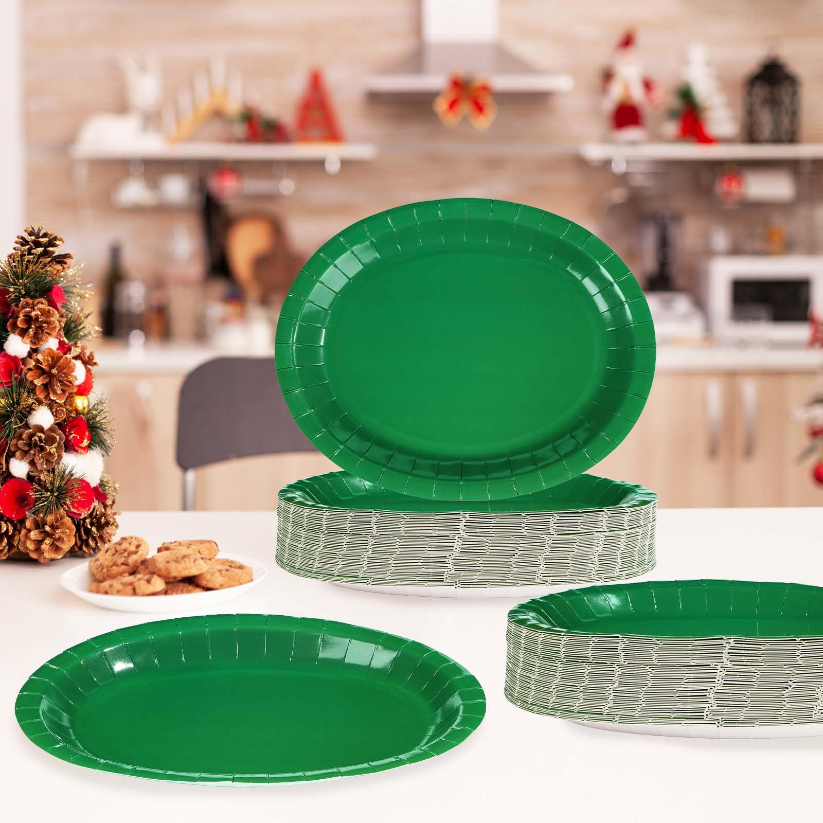 50Pcs Green Oval Paper Plates - Grencian