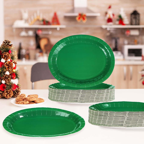 50Pcs Green Oval Paper Plates - Grencian