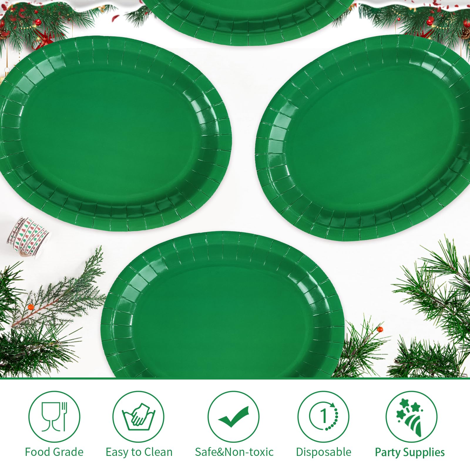 50Pcs Green Oval Paper Plates - Grencian