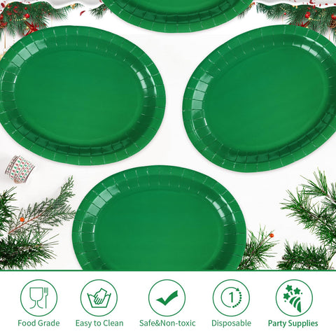 50Pcs Green Oval Paper Plates - Grencian
