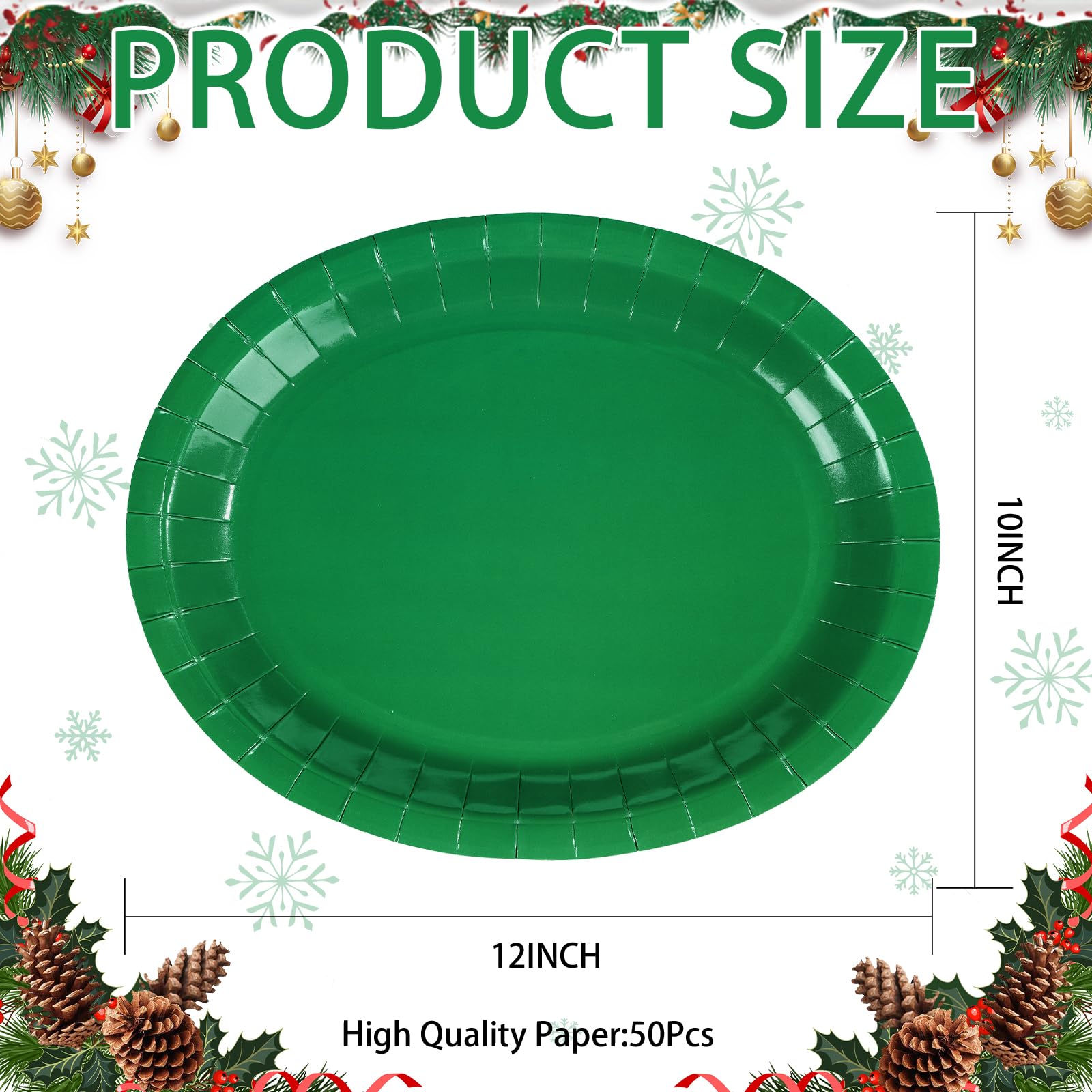 50Pcs Green Oval Paper Plates - Grencian