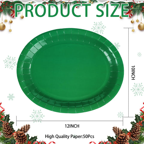 50Pcs Green Oval Paper Plates - Grencian