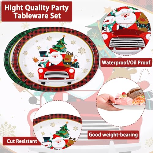 50Pcs Green Red Christmas Truck Oval Paper Plates - Grencian