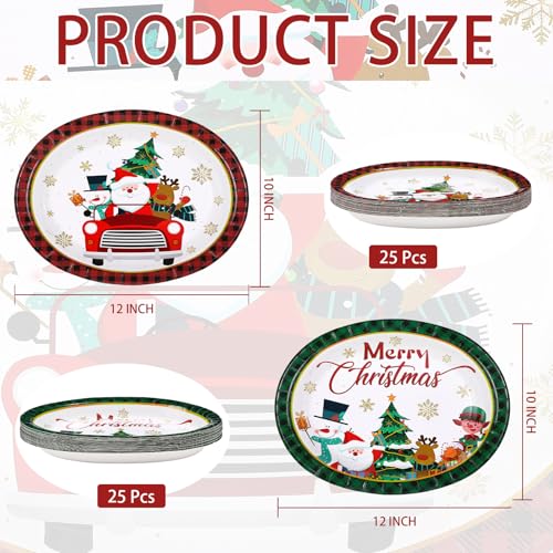 50Pcs Green Red Christmas Truck Oval Paper Plates - Grencian