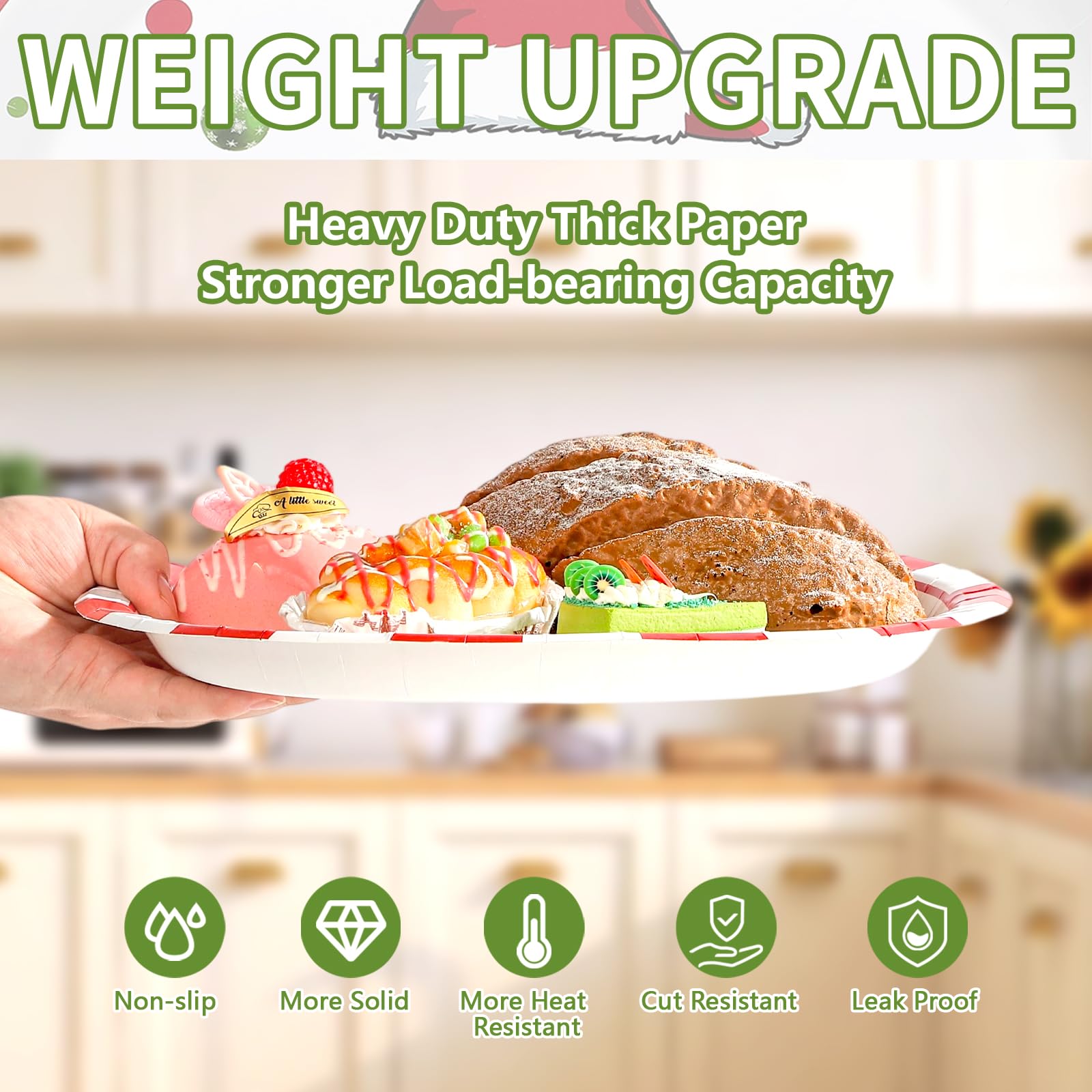 50Pcs Green Red Xmas Oval Paper Plates - Grencian