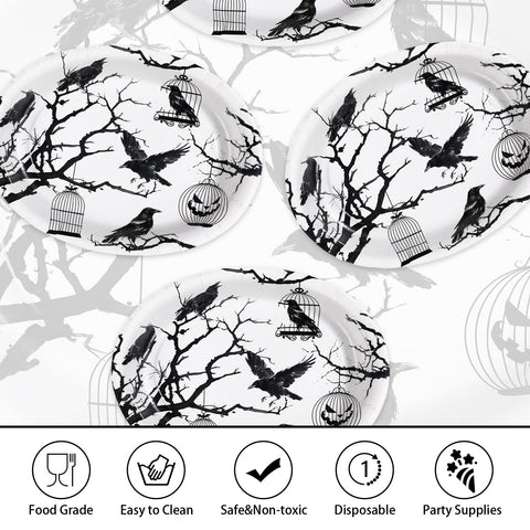 50Pcs Halloween Bird Tree Oval Paper Plates - Grencian