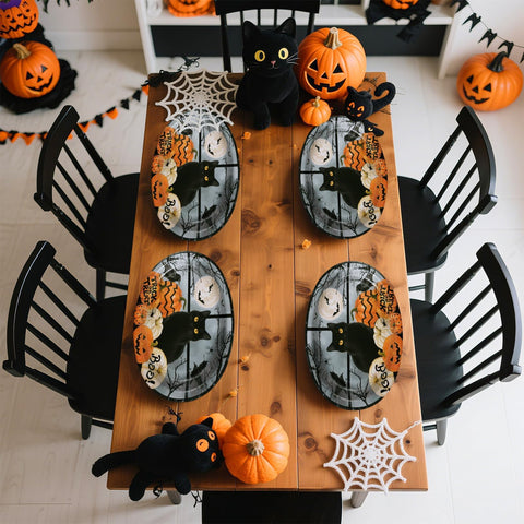 50Pcs Halloween Black Cat Pumpkin Oval Paper Plates - Grencian