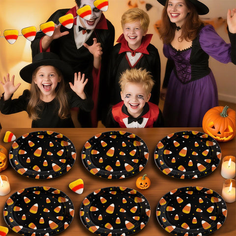 50Pcs Halloween Candy Corn Oval Paper Plates - Grencian