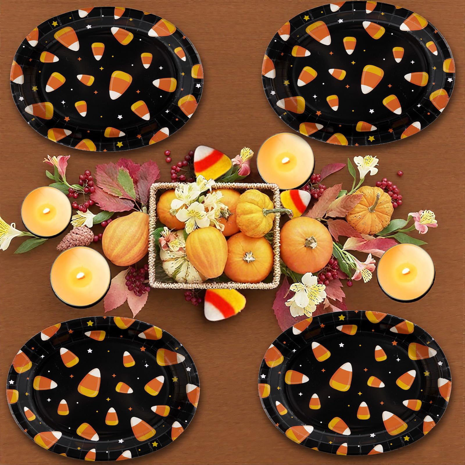 50Pcs Halloween Candy Corn Oval Paper Plates - Grencian