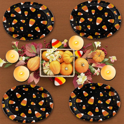 50Pcs Halloween Candy Corn Oval Paper Plates - Grencian