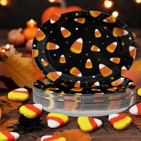50Pcs Halloween Candy Corn Oval Paper Plates - Grencian