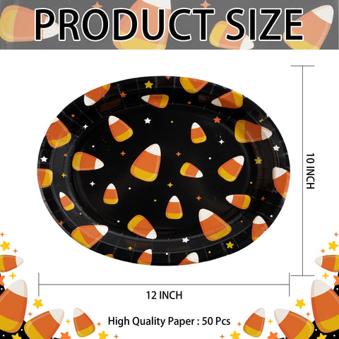 50Pcs Halloween Candy Corn Oval Paper Plates - Grencian