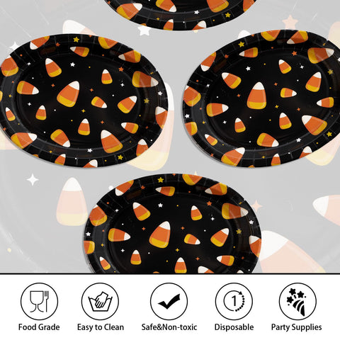 50Pcs Halloween Candy Corn Oval Paper Plates - Grencian