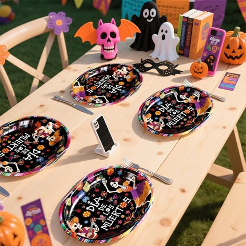 50Pcs Halloween Dancing Skeleton Oval Paper Plates - Grencian