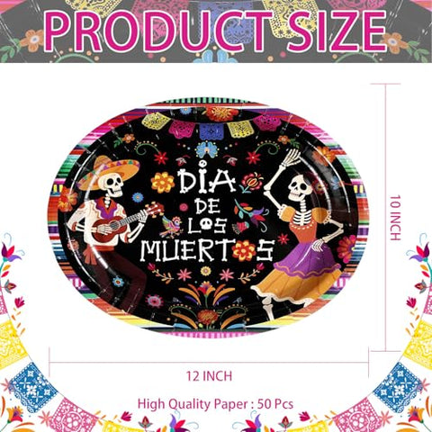50Pcs Halloween Dancing Skeleton Oval Paper Plates - Grencian