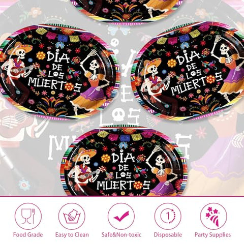 50Pcs Halloween Dancing Skeleton Oval Paper Plates - Grencian