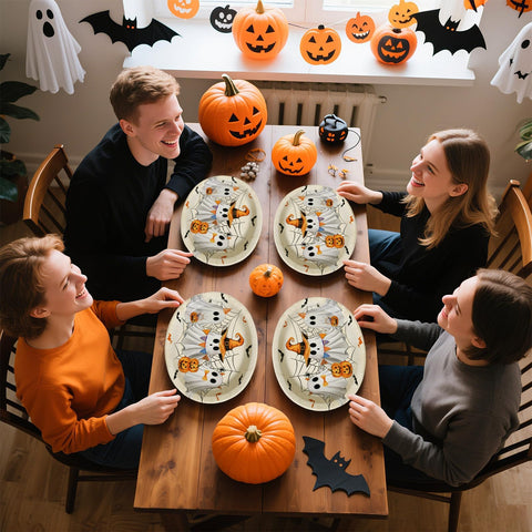 50Pcs Halloween Ghost Oval Paper Plates - Grencian