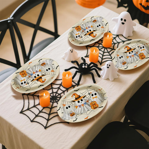 50Pcs Halloween Ghost Oval Paper Plates - Grencian
