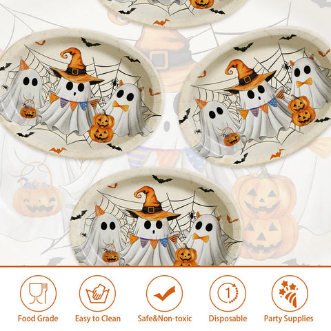 50Pcs Halloween Ghost Oval Paper Plates - Grencian