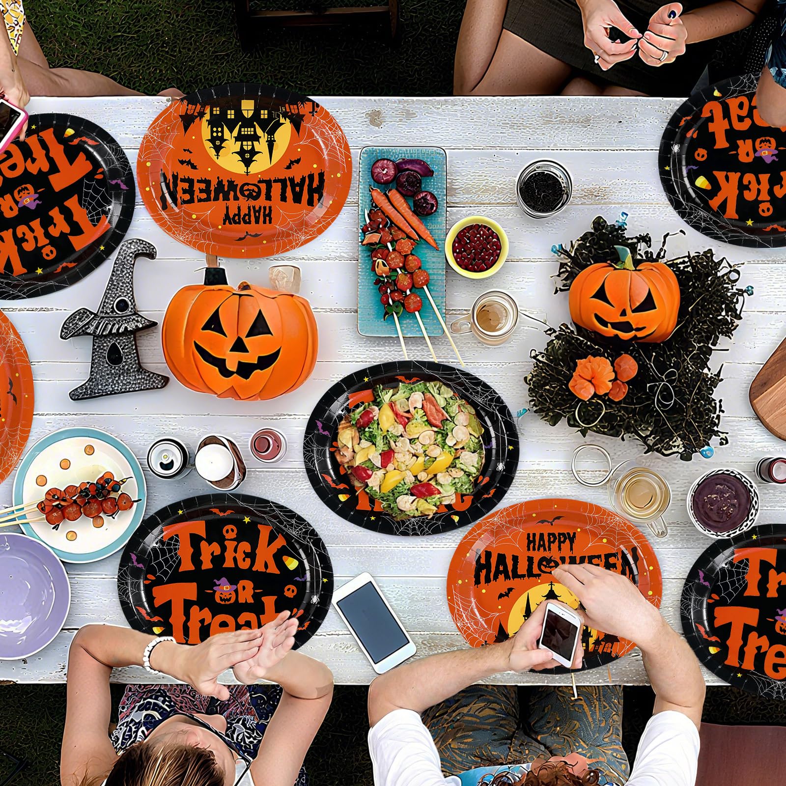50Pcs Halloween Pumpkin Castle Oval Paper Plates - Grencian