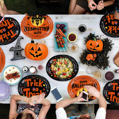 50Pcs Halloween Pumpkin Castle Oval Paper Plates - Grencian