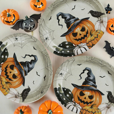 50Pcs Halloween Pumpkin Oval Paper Plates - Grencian