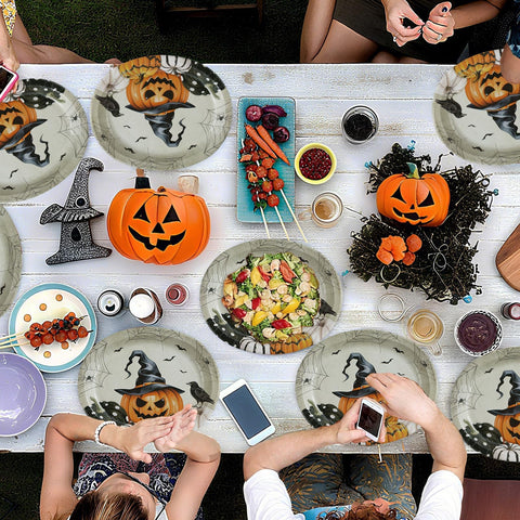 50Pcs Halloween Pumpkin Oval Paper Plates - Grencian
