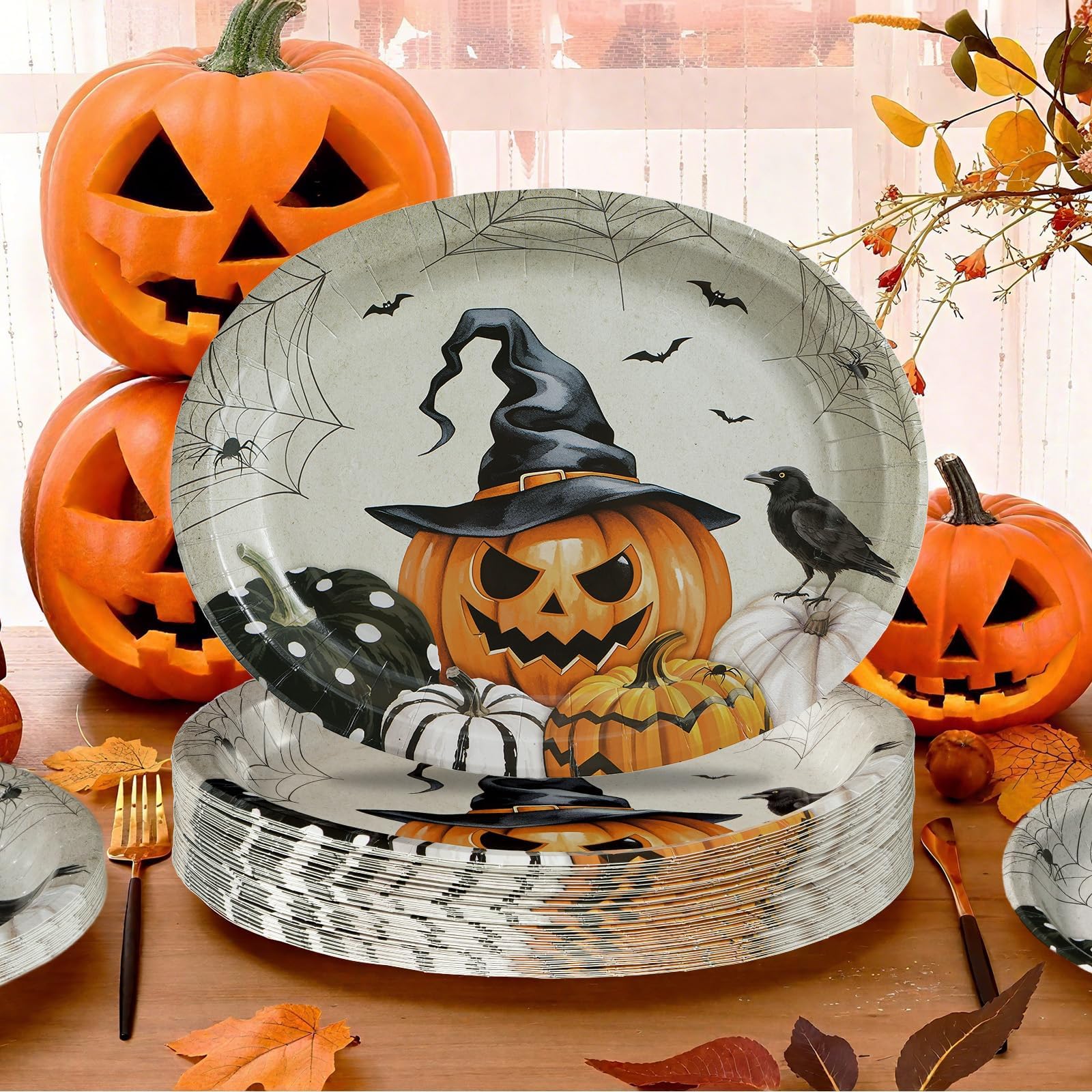 50Pcs Halloween Pumpkin Oval Paper Plates - Grencian
