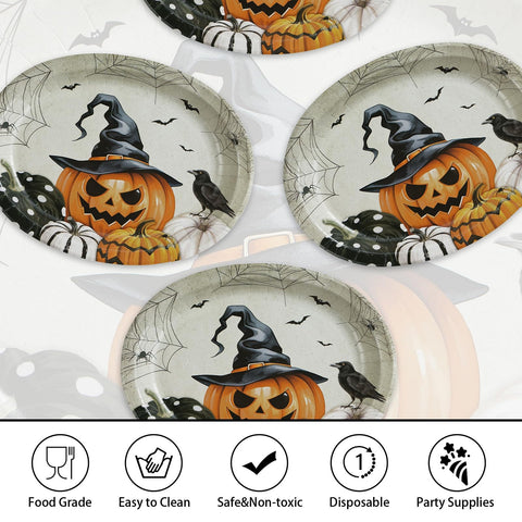 50Pcs Halloween Pumpkin Oval Paper Plates - Grencian