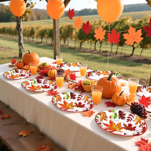 50Pcs Maple Leaves Oval Paper Plates - Grencian