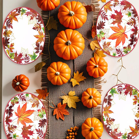 50Pcs Maple Leaves Oval Paper Plates - Grencian