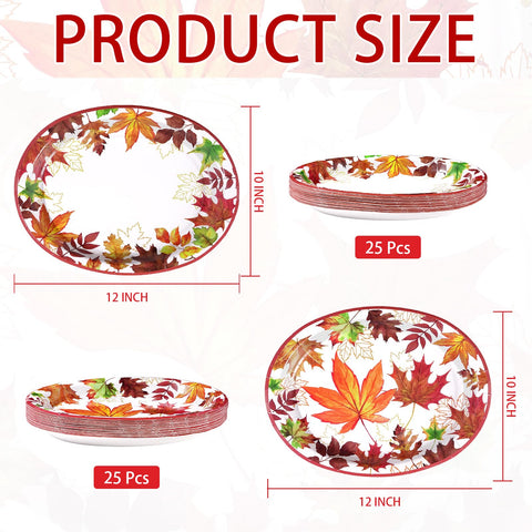 50Pcs Maple Leaves Oval Paper Plates - Grencian