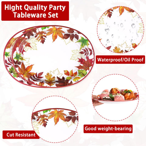 50Pcs Maple Leaves Oval Paper Plates - Grencian