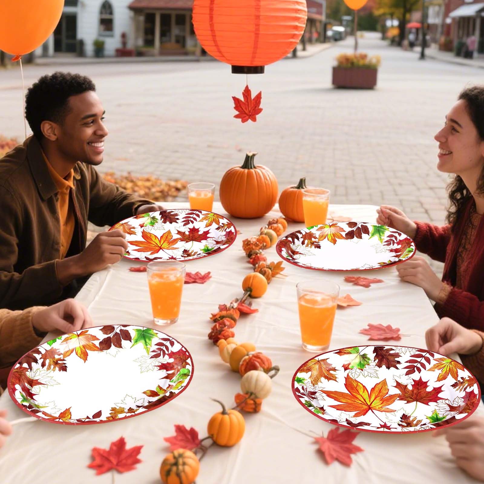 50Pcs Maple Leaves Oval Paper Plates - Grencian