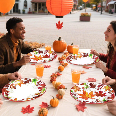 50Pcs Maple Leaves Oval Paper Plates - Grencian