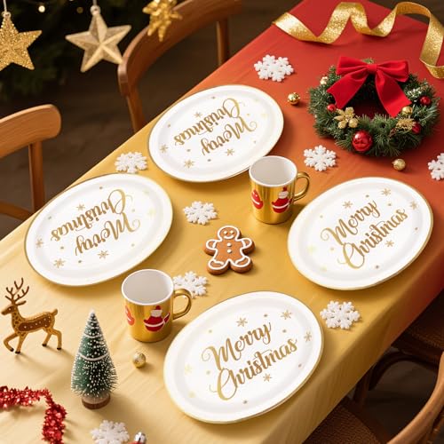 50Pcs Merry Christmas Oval Paper Plates - Grencian