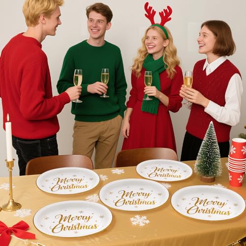 50Pcs Merry Christmas Oval Paper Plates - Grencian