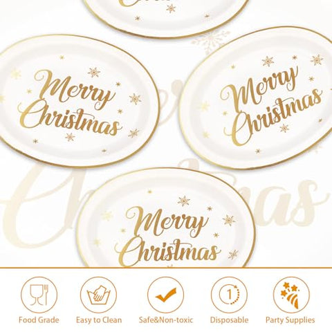 50Pcs Merry Christmas Oval Paper Plates - Grencian
