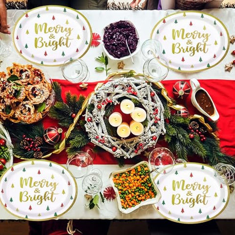 50Pcs Merry Christmas Tree Oval Paper Plates - Grencian