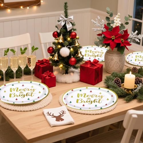 50Pcs Merry Christmas Tree Oval Paper Plates - Grencian