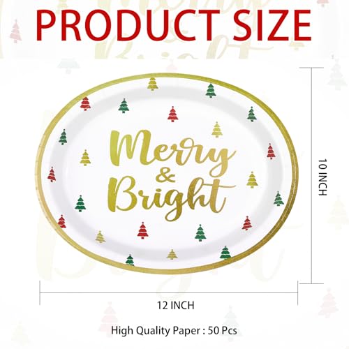 50Pcs Merry Christmas Tree Oval Paper Plates - Grencian