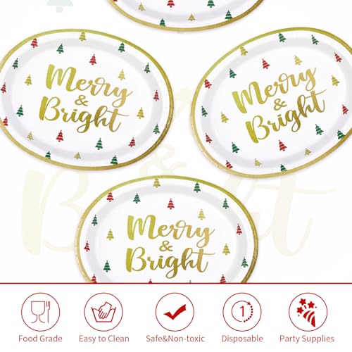 50Pcs Merry Christmas Tree Oval Paper Plates - Grencian