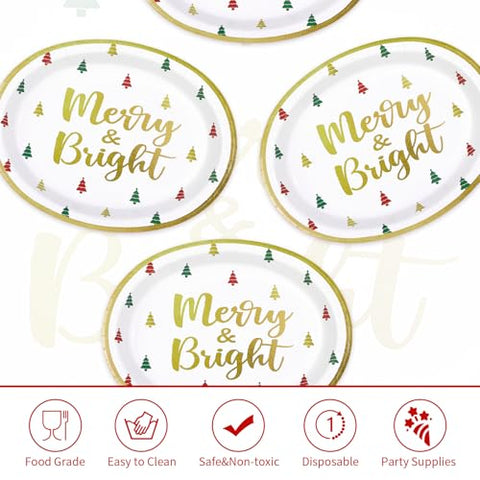 50Pcs Merry Christmas Tree Oval Paper Plates - Grencian
